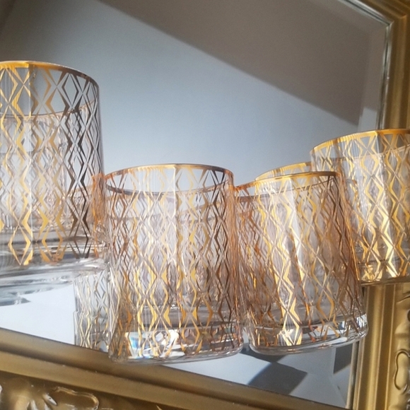 ❗Mid Century Modern Gold Chrome Atomic Lowball Glassware Set of 4❗ - Picture 1 of 6